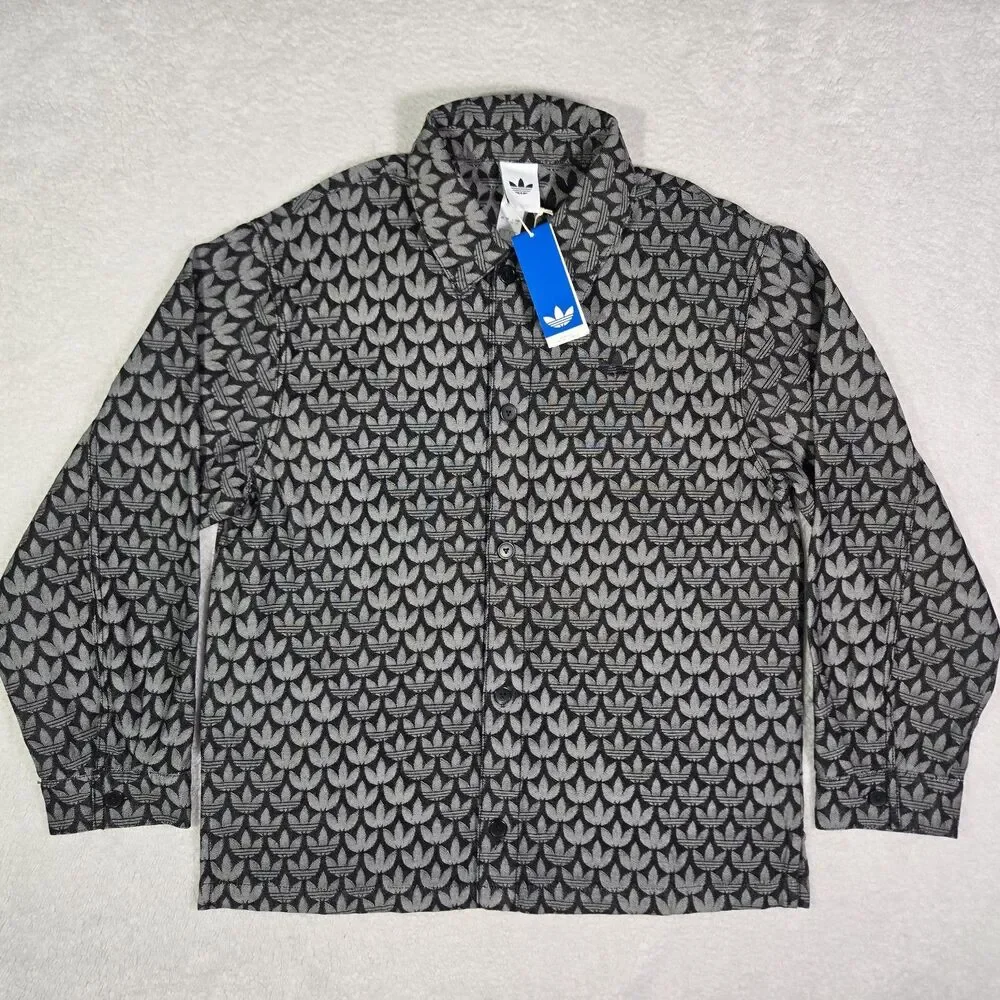 Adidas Originals Denim Monogram Button Long Sleeve Shirt Mens Large Oversize